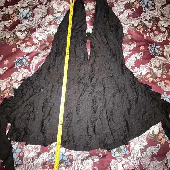 NWOT - Edikted Black Shredded Mini Dress with Plunge Neckline - Picture 6 of 11